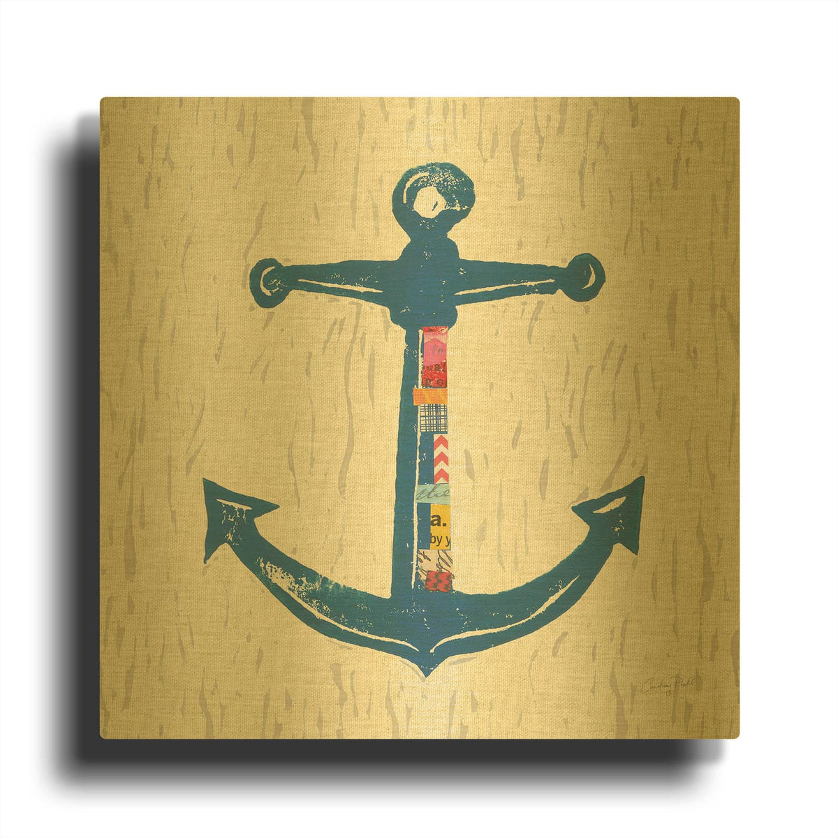 'Nautical Collage III on Linen' By Courtney Prahl Gold Metal Wall Art