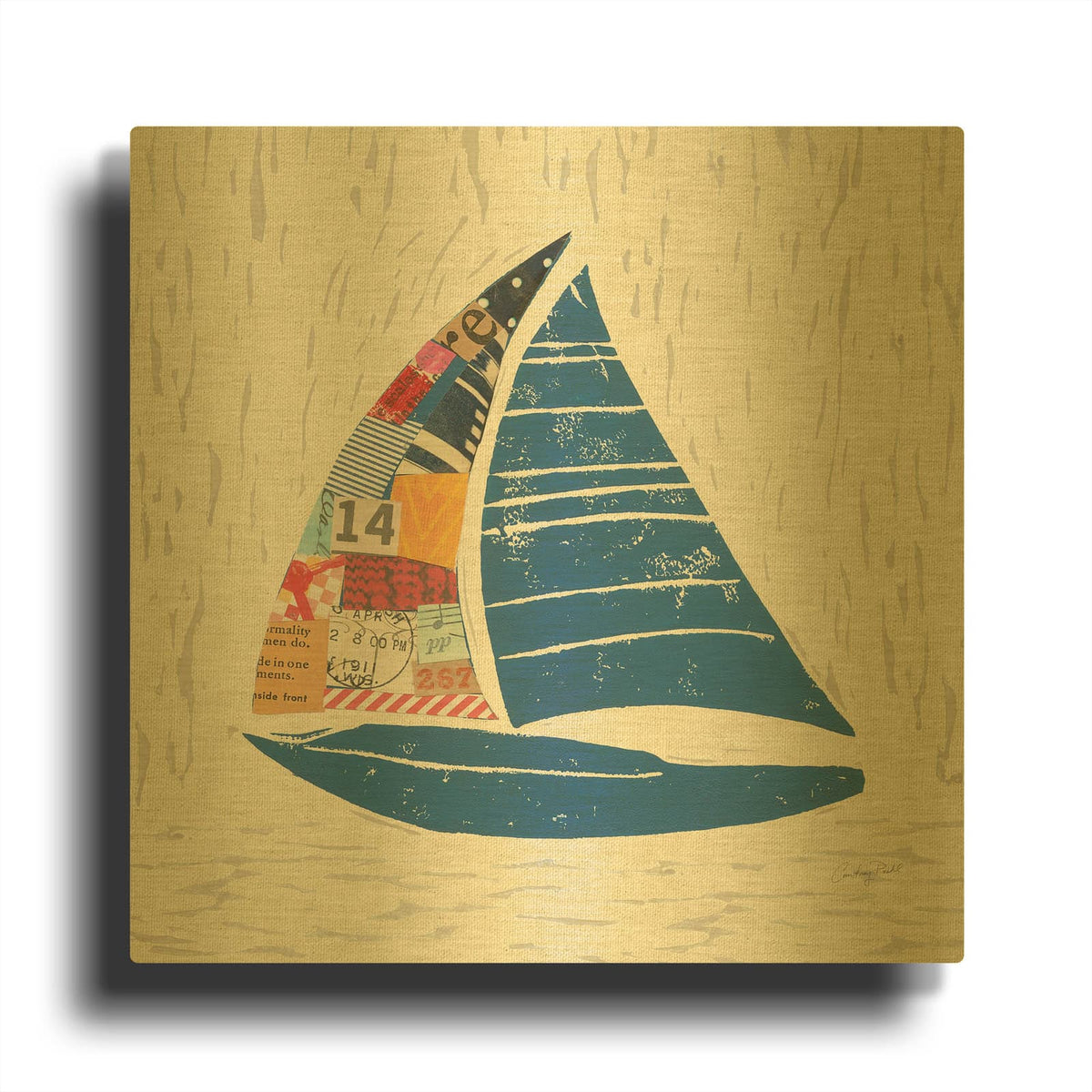 'Nautical Collage IV on Linen' By Courtney Prahl Gold Metal Wall Art