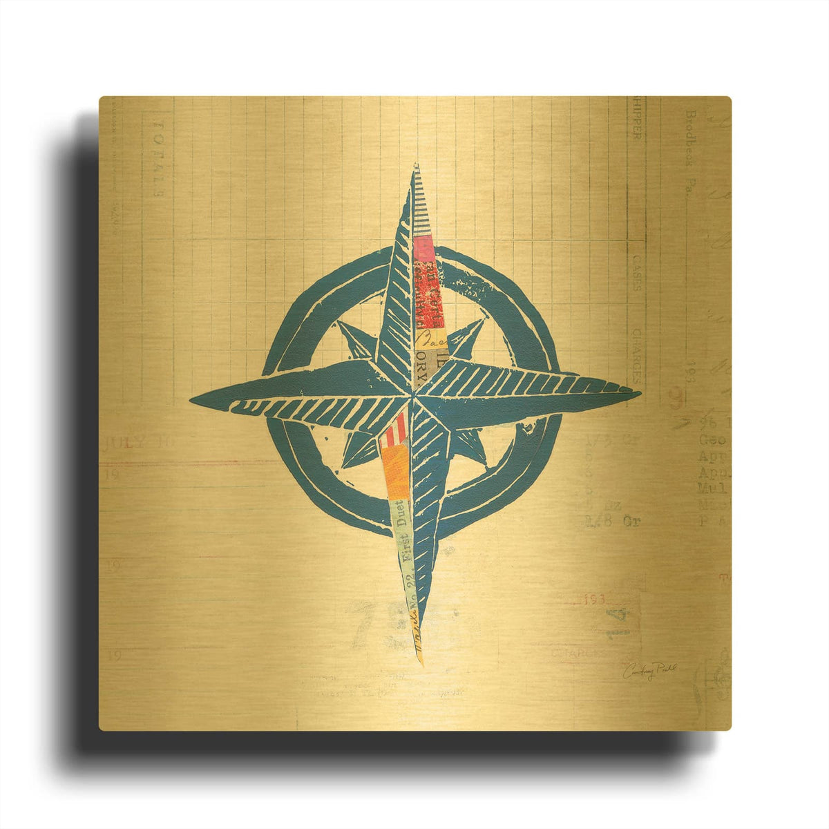 'Nautical Collage I on Newsprint' By Courtney Prahl Gold Metal Wall Art