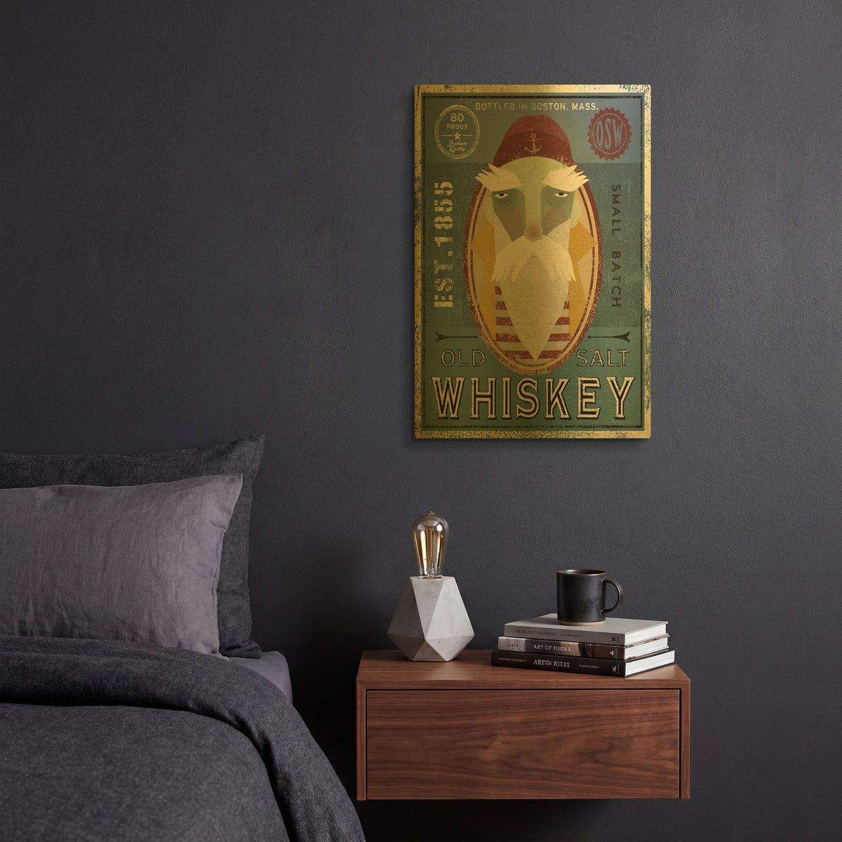 'Fisherman VIII Old Salt Whiskey' By Ryan Fowler Gold Metal Wall Art