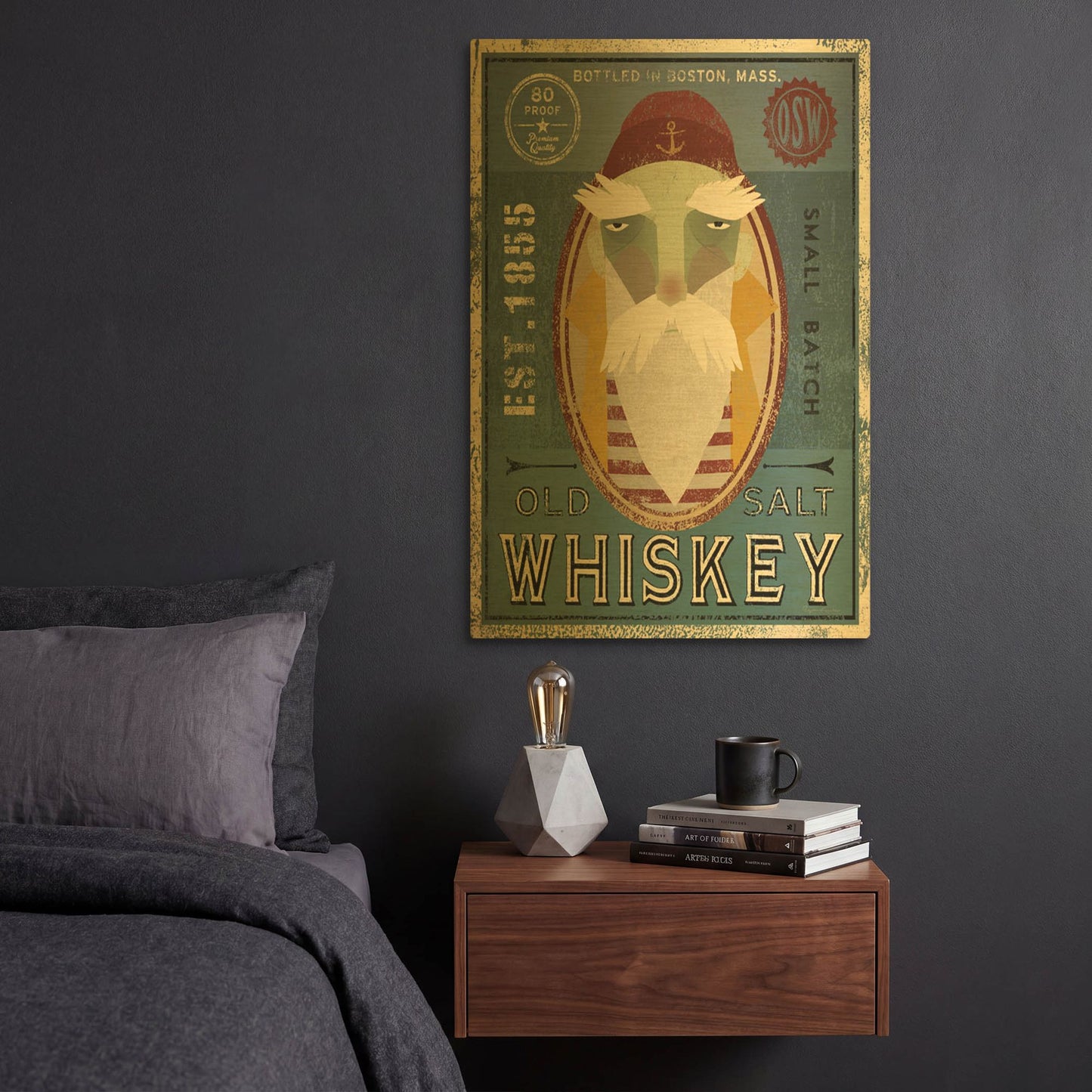 'Fisherman VIII Old Salt Whiskey' By Ryan Fowler Gold Metal Wall Art
