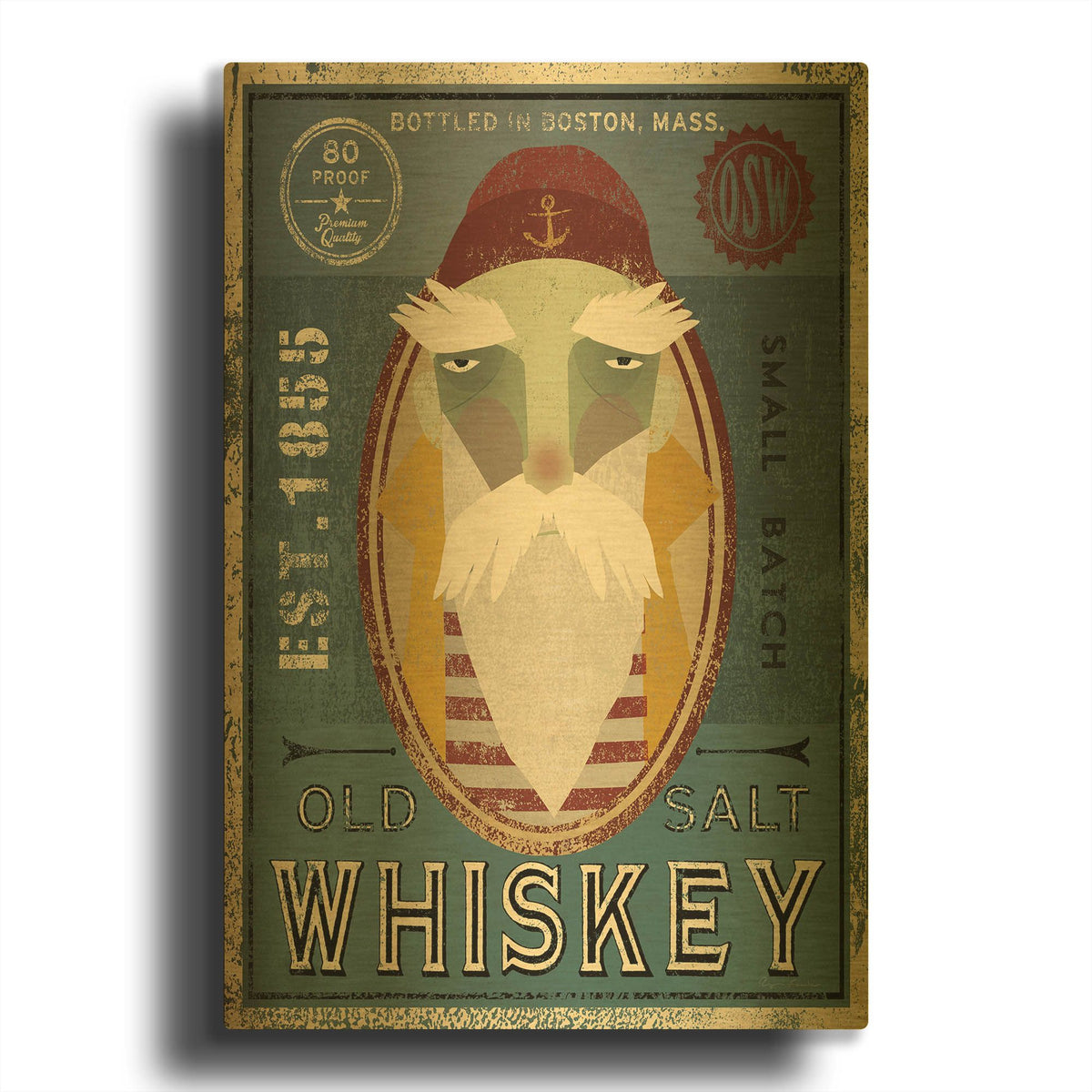 'Fisherman VIII Old Salt Whiskey' By Ryan Fowler Gold Metal Wall Art