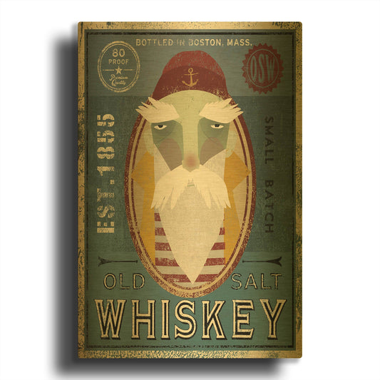 'Fisherman VIII Old Salt Whiskey' By Ryan Fowler Gold Metal Wall Art