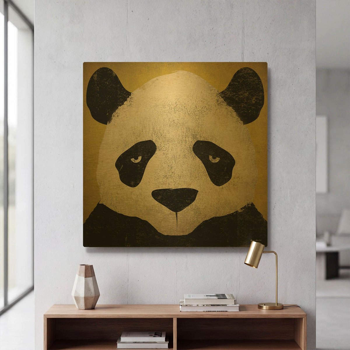 'Panda' By Ryan Fowler Gold Metal Wall Art