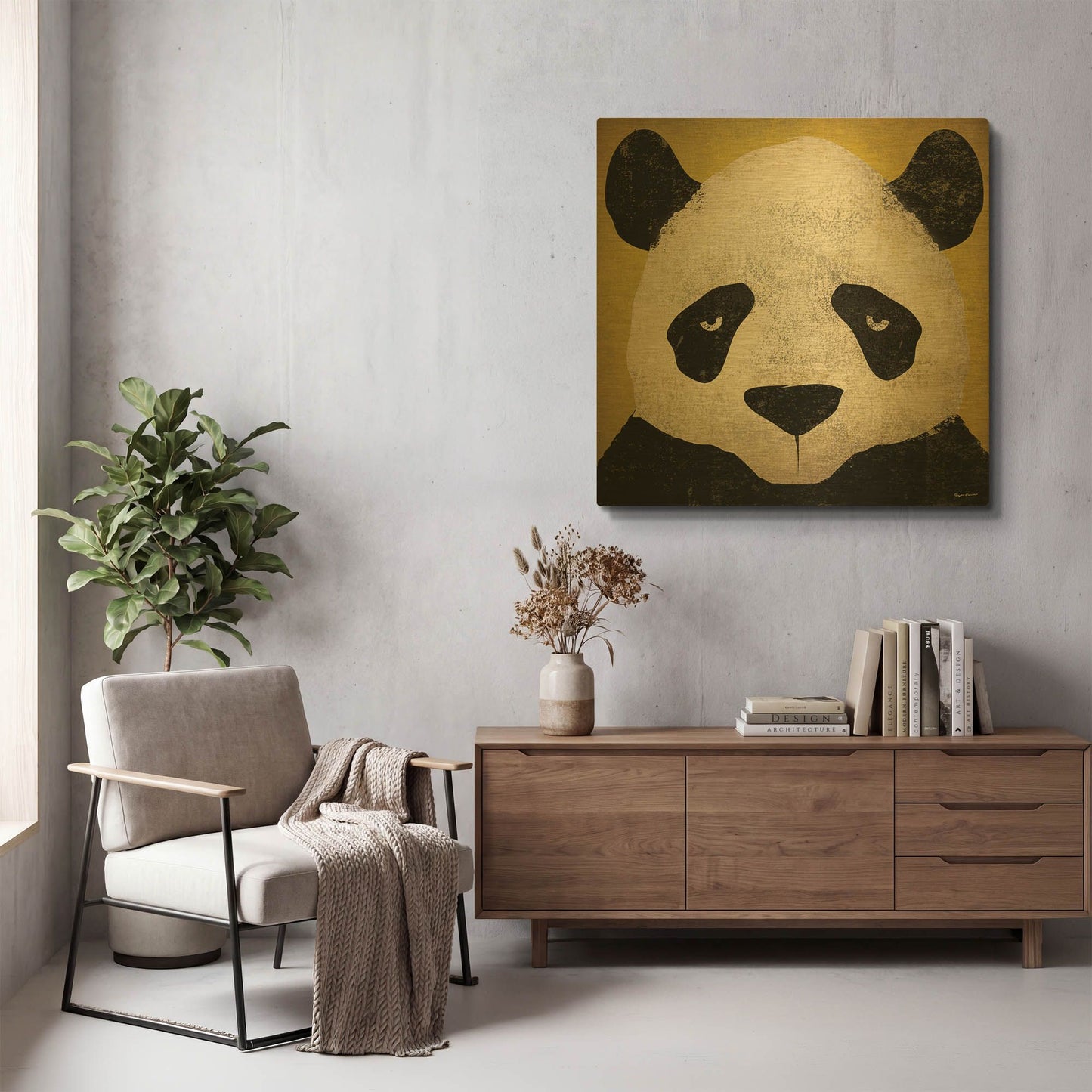 'Panda' By Ryan Fowler Gold Metal Wall Art