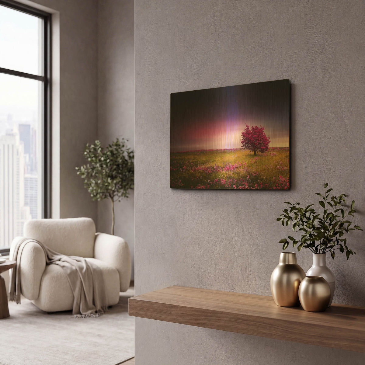 'Pink Tree' By Bess Hamiti Gold Metal Wall Art