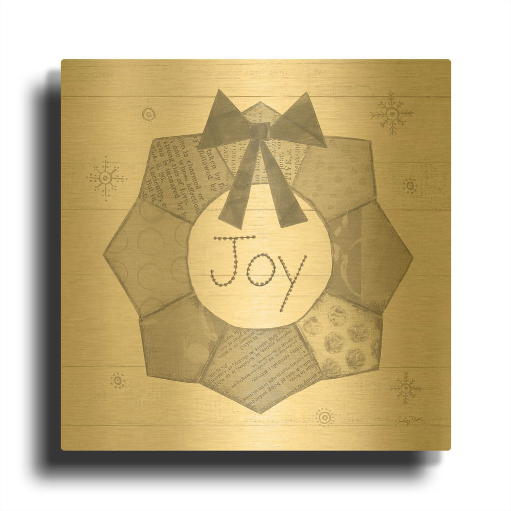 'Christmas Patchwork II Neutral' By Courtney Prahl Gold Metal Wall Art