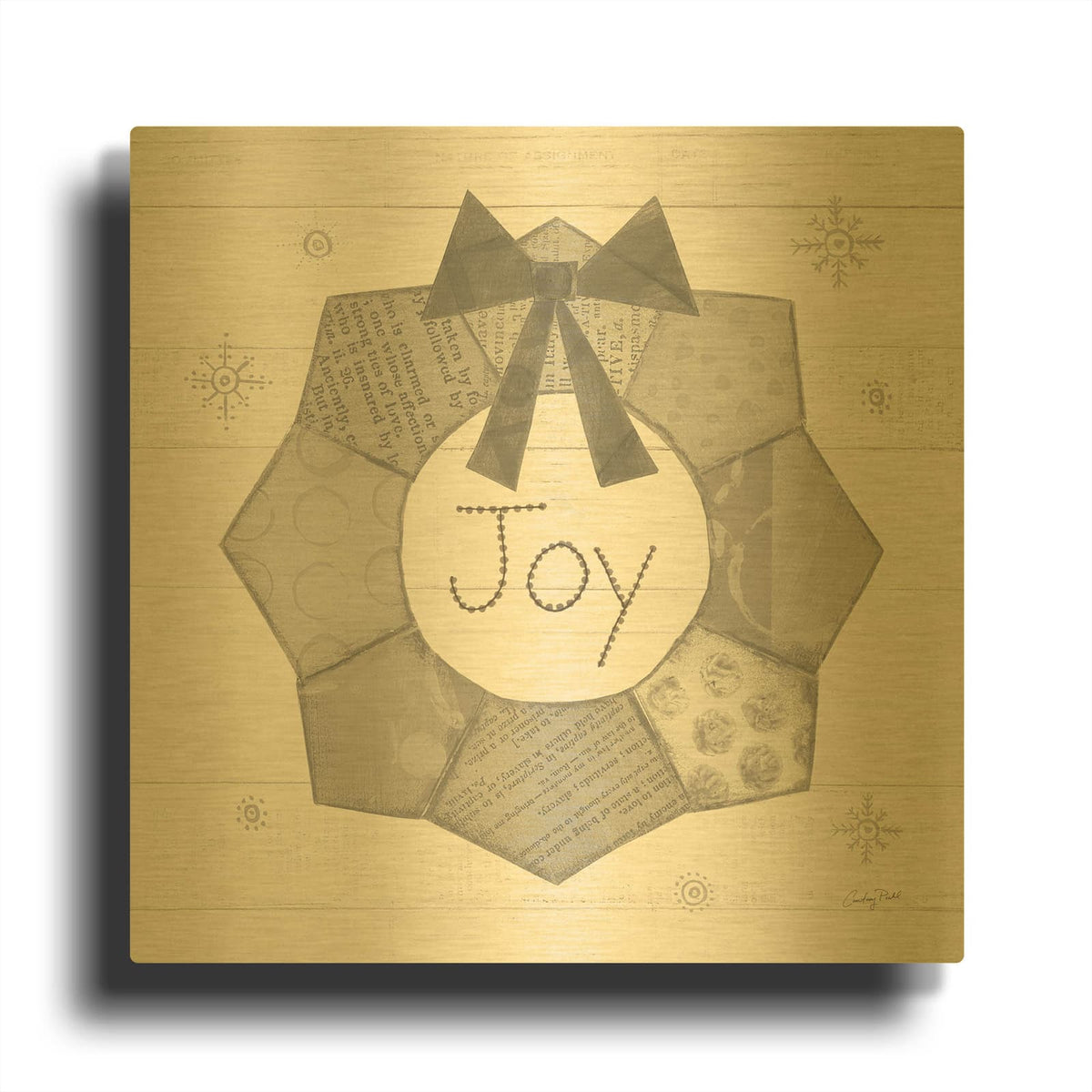 'Christmas Patchwork II Neutral' By Courtney Prahl Gold Metal Wall Art