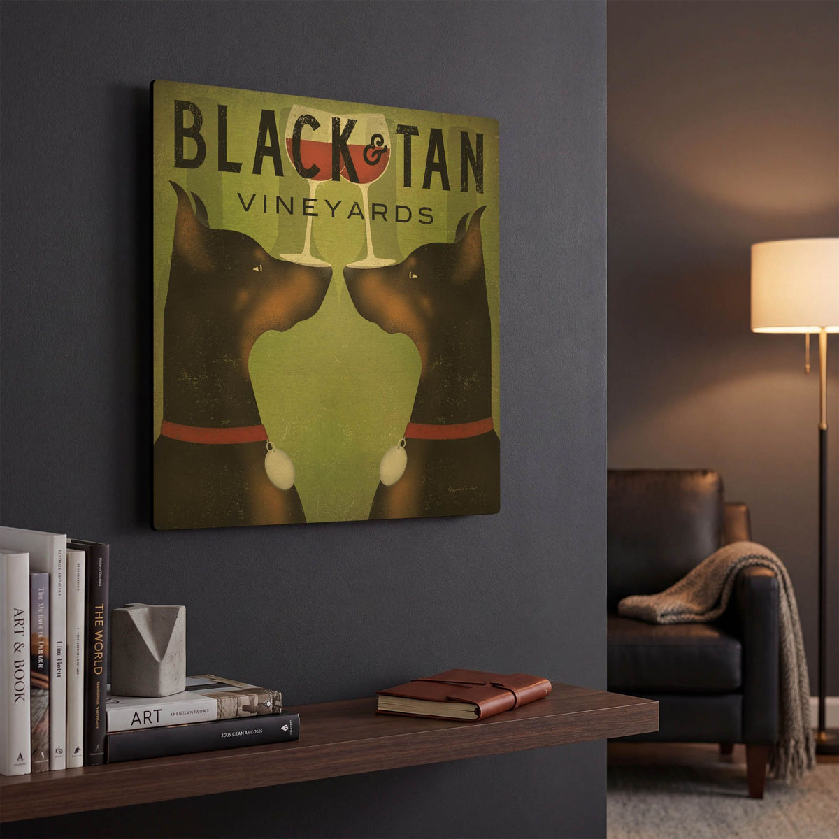 'Double Doberman Vineyards' By Ryan Fowler Gold Metal Wall Art