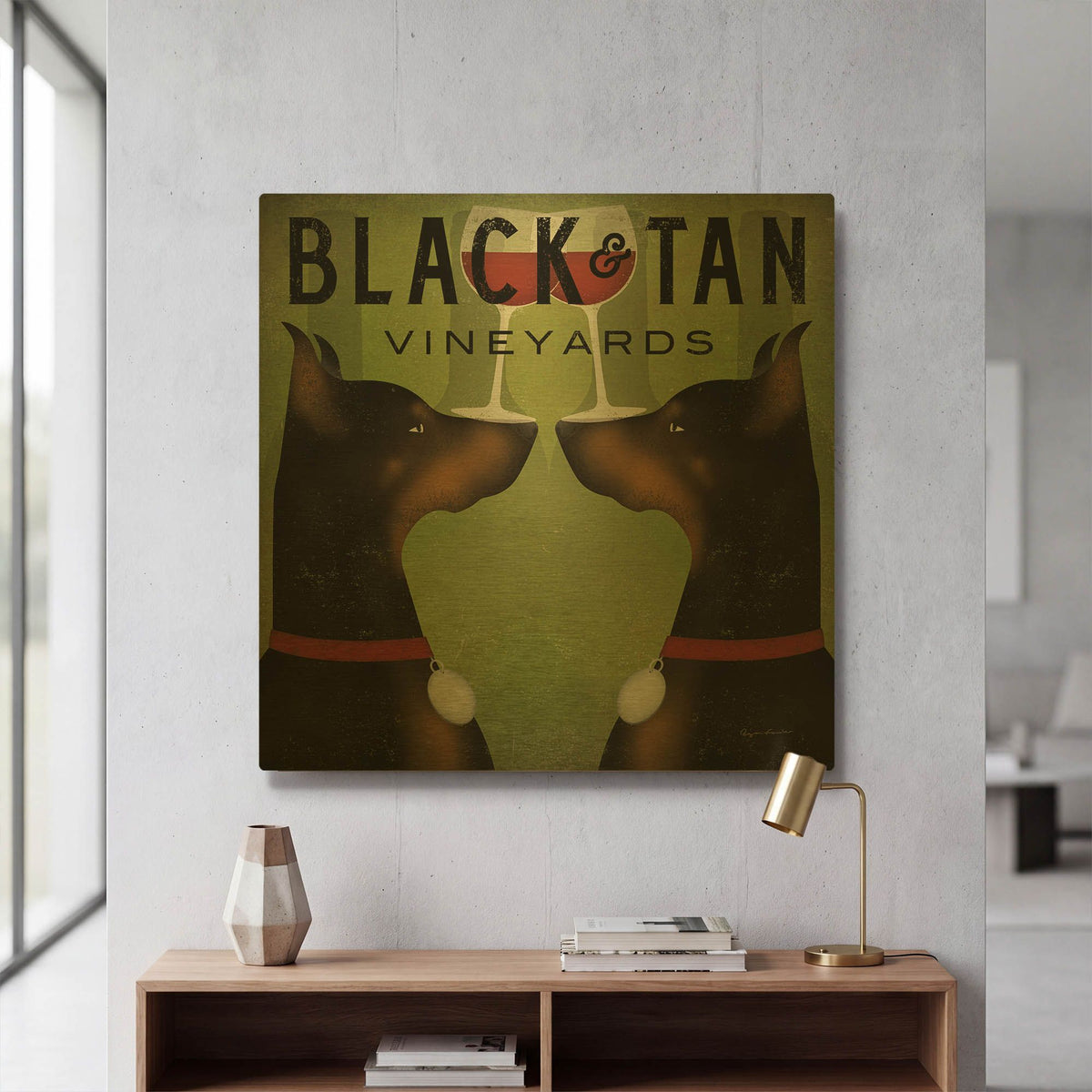 'Double Doberman Vineyards' By Ryan Fowler Gold Metal Wall Art