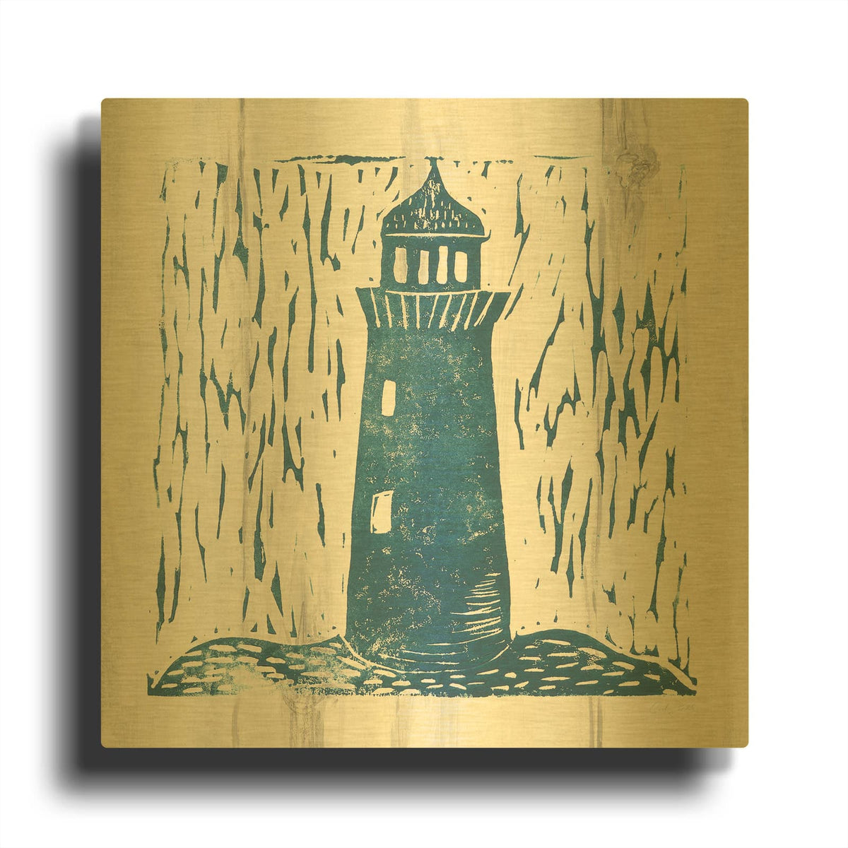 '41771-Nautical Collage I On White Wood' By Courtney Prahl Gold Metal Wall Art