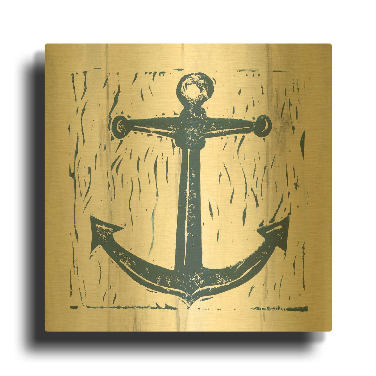 '41772-Nautical Collage III On White Wood' By Courtney Prahl Gold Metal Wall Art