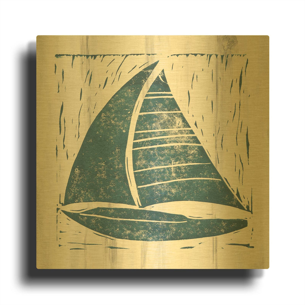 '41773-Nautical Collage IV On White Wood' By Courtney Prahl Gold Metal Wall Art