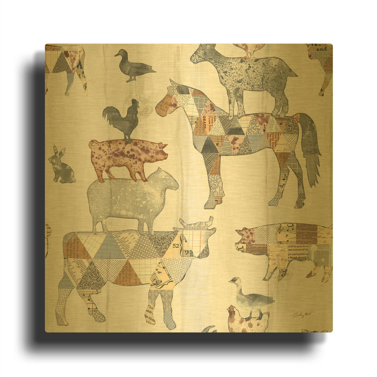 '42827-Farm Family Pattern IV' By Courtney Prahl Gold Metal Wall Art