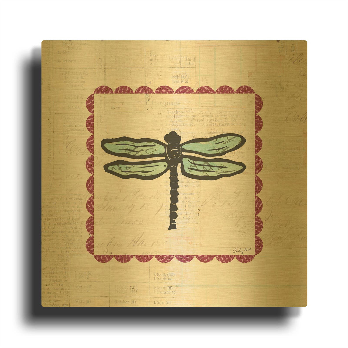 '42870-Dragonfly Stamp Bright' By Courtney Prahl Gold Metal Wall Art