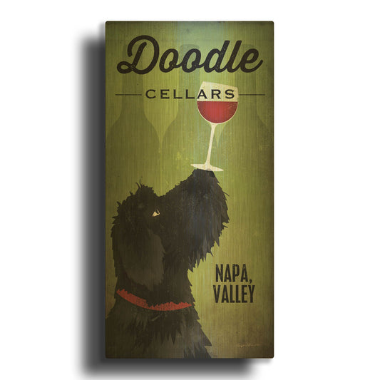 'Doodle Wine II Black Dog' By Ryan Fowler Gold Metal Wall Art