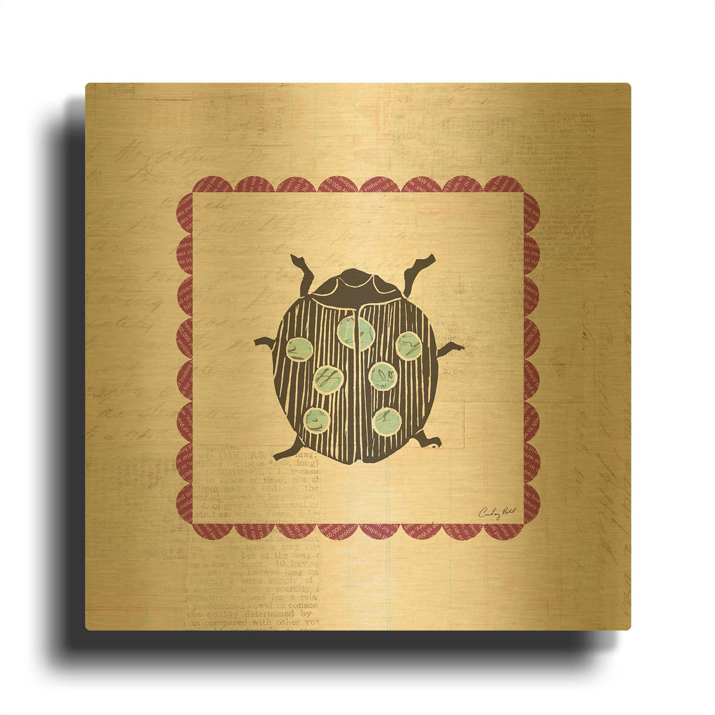 '42871-Ladybug Stamp Bright' By Courtney Prahl Gold Metal Wall Art