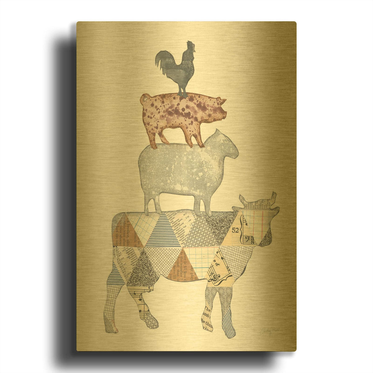'43224-Farm Sweet Farm Element V' By Courtney Prahl Gold Metal Wall Art