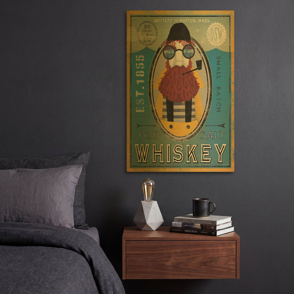 'Fisherman IV Old Salt Whiskey' By Ryan Fowler Gold Metal Wall Art