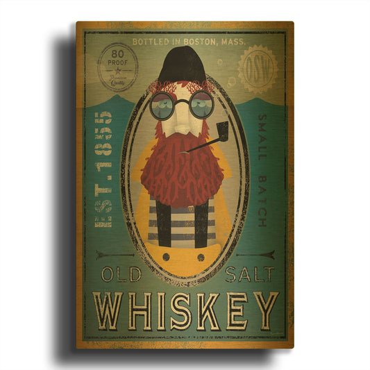 'Fisherman IV Old Salt Whiskey' By Ryan Fowler Gold Metal Wall Art