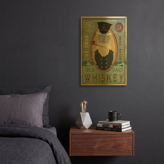 'Fisherman III Old Salt Whiskey' By Ryan Fowler Gold Metal Wall Art