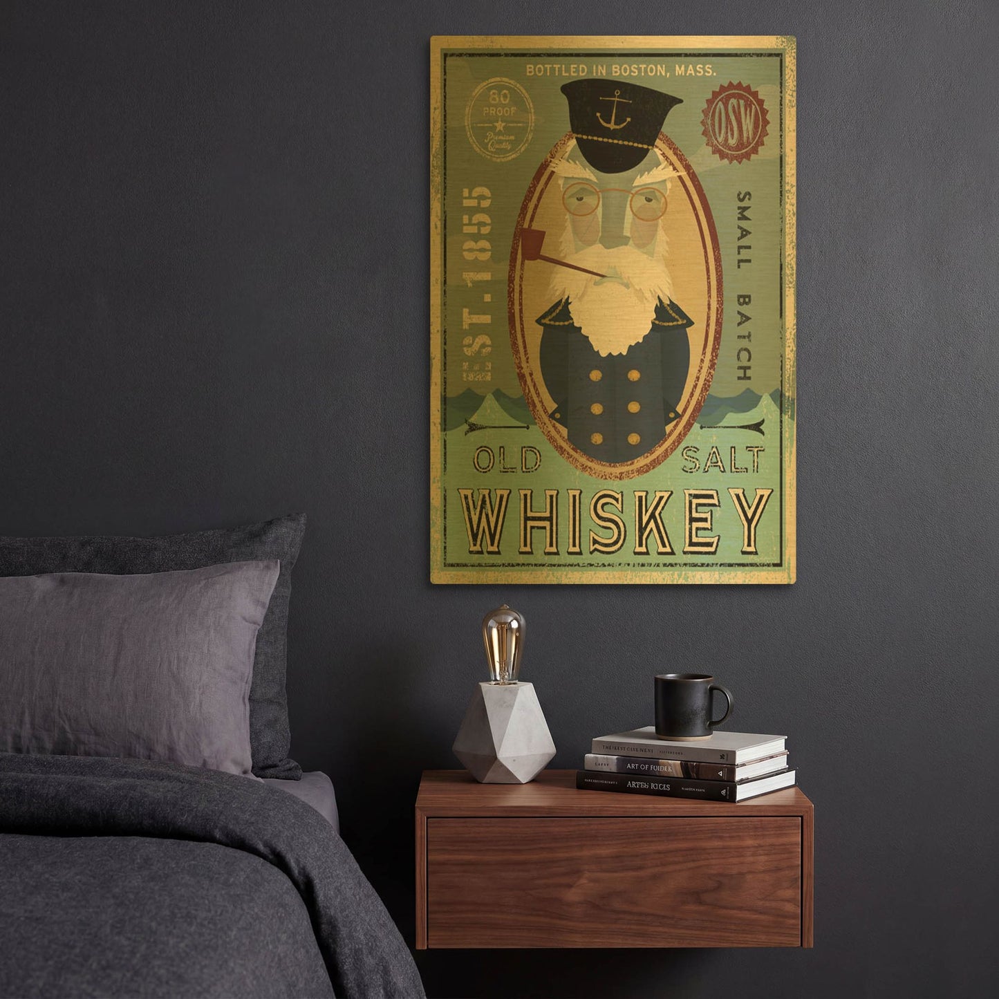 'Fisherman III Old Salt Whiskey' By Ryan Fowler Gold Metal Wall Art