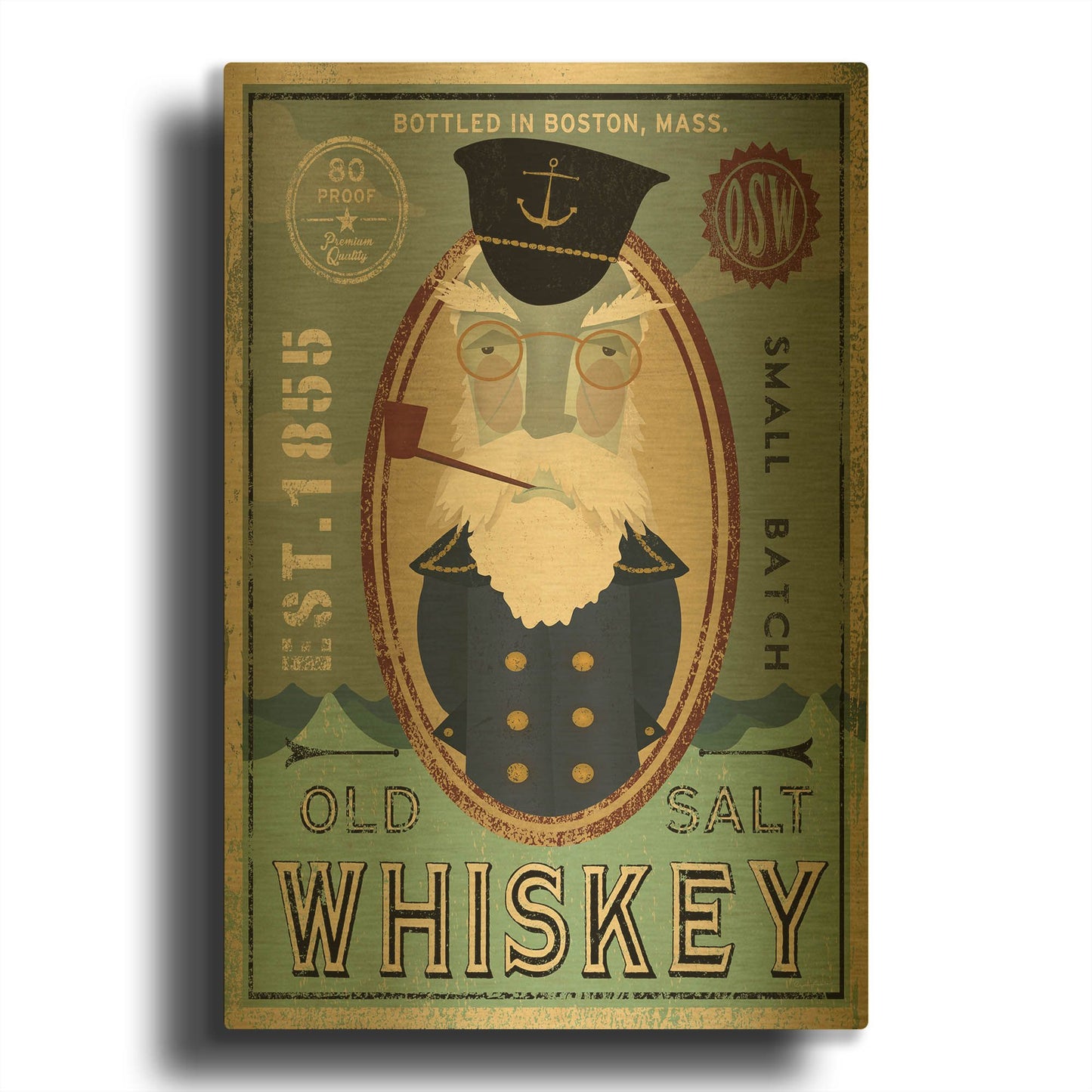 'Fisherman III Old Salt Whiskey' By Ryan Fowler Gold Metal Wall Art