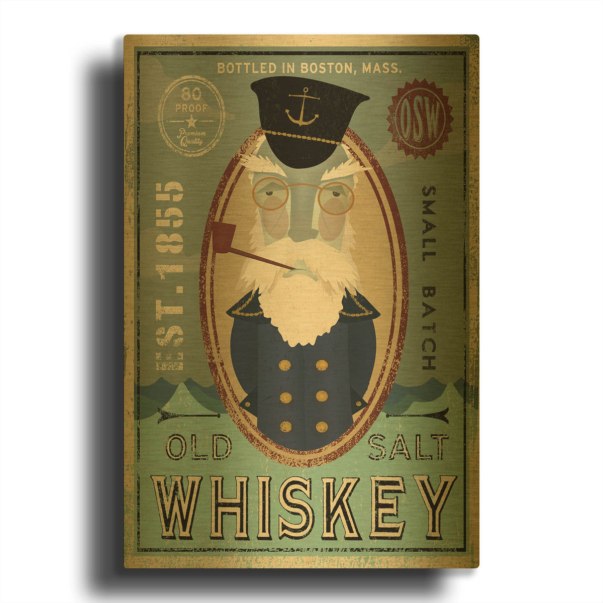 'Fisherman III Old Salt Whiskey' By Ryan Fowler Gold Metal Wall Art