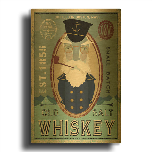 'Fisherman III Old Salt Whiskey' By Ryan Fowler Gold Metal Wall Art