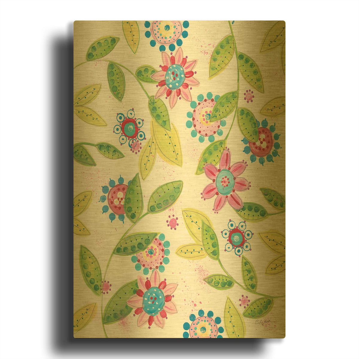 '47123-Funky Flowers' By Courtney Prahl Gold Metal Wall Art