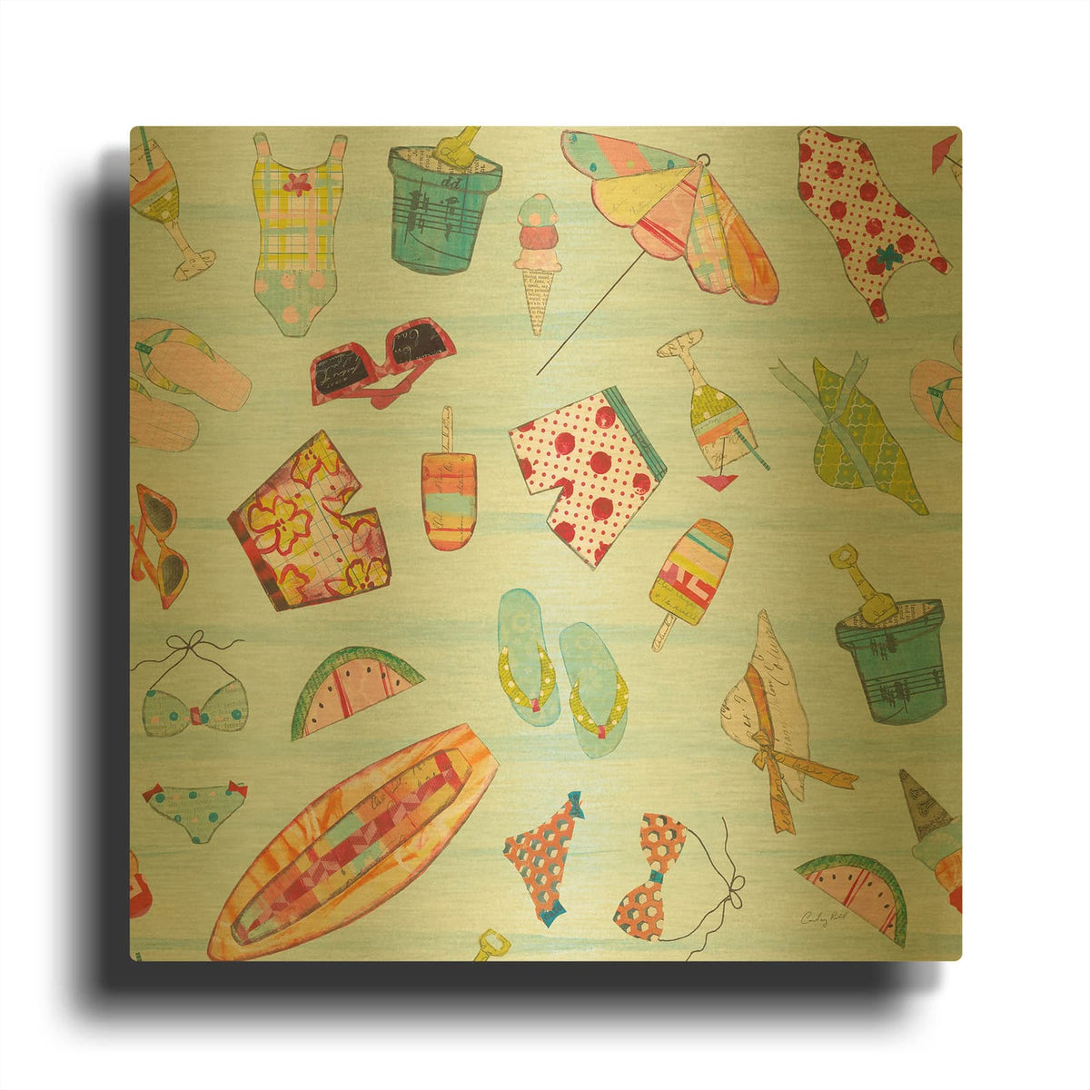 '47817-At the Beach Pattern V' By Courtney Prahl Gold Metal Wall Art
