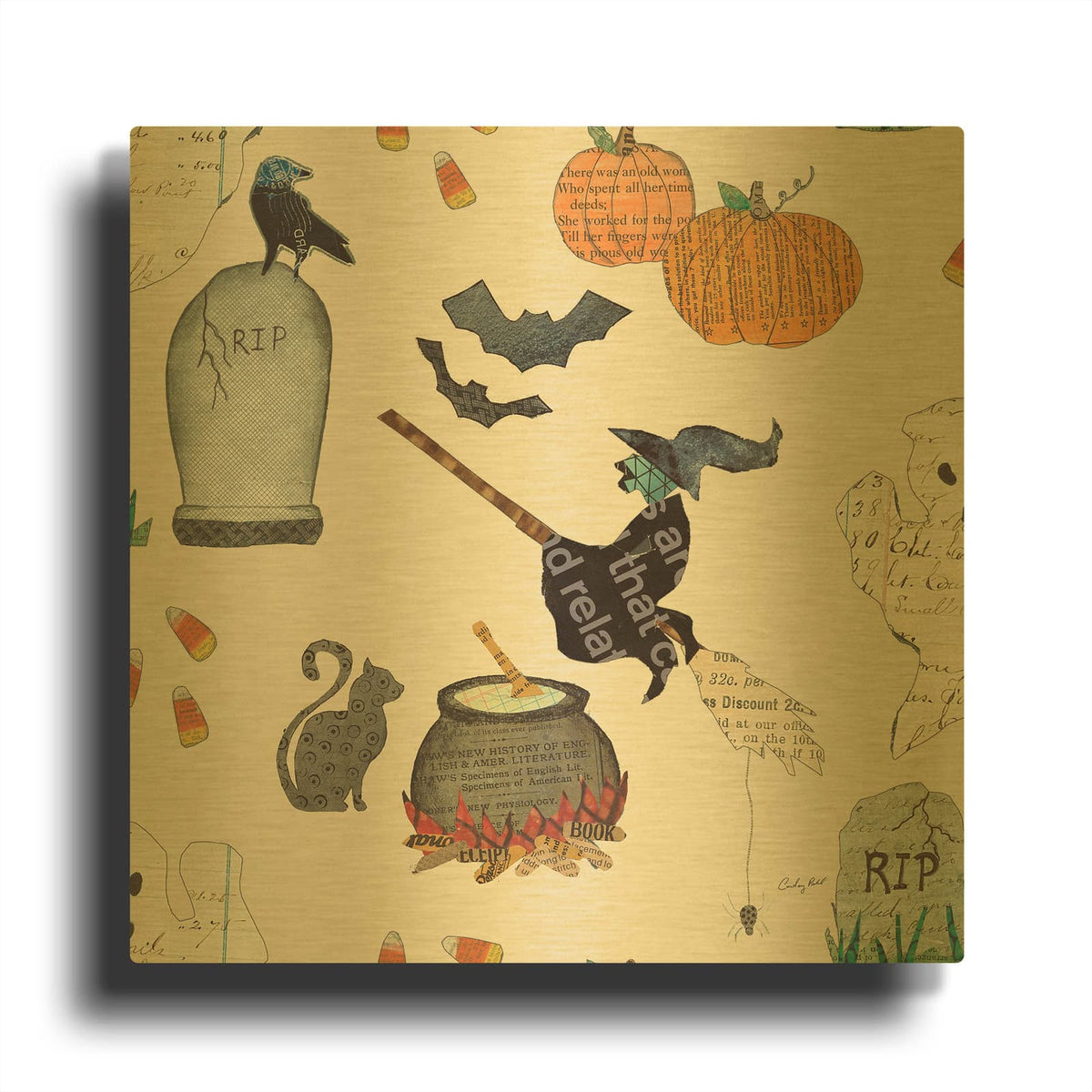 '47990-Halloween Whimsy Pattern VIC' By Courtney Prahl Gold Metal Wall Art