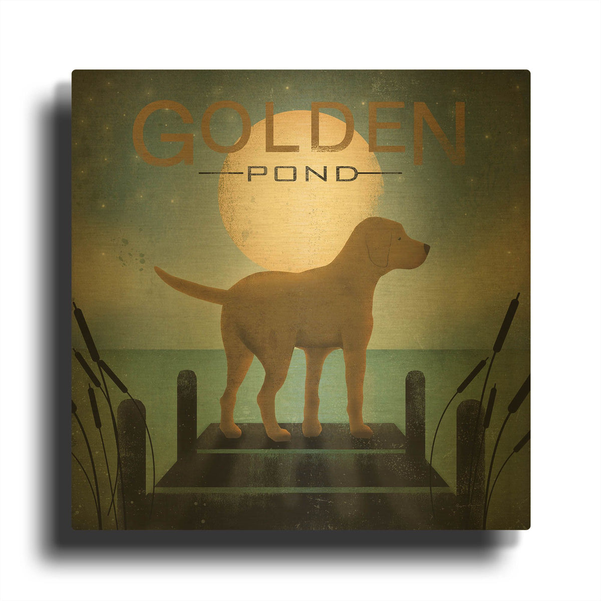 'Moonrise Yellow Dog - Golden Pond' By Ryan Fowler Gold Metal Wall Art
