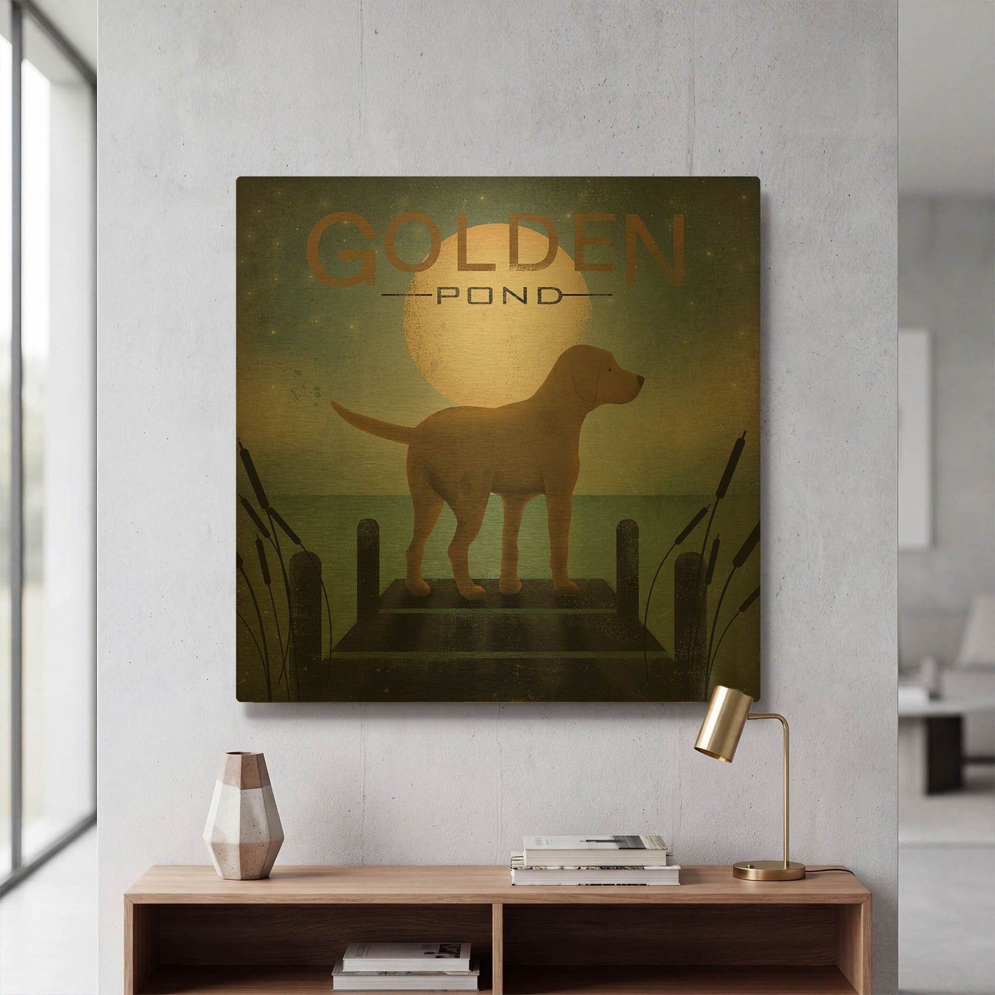 'Moonrise Yellow Dog - Golden Pond' By Ryan Fowler Gold Metal Wall Art
