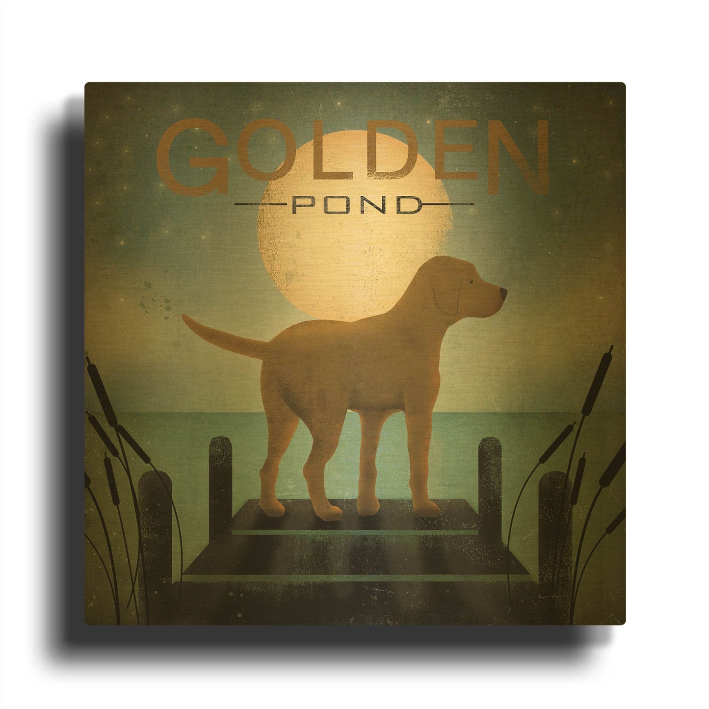'Moonrise Yellow Dog - Golden Pond' By Ryan Fowler Gold Metal Wall Art