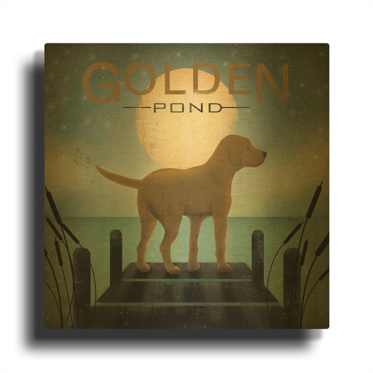 'Moonrise Yellow Dog - Golden Pond' By Ryan Fowler Gold Metal Wall Art