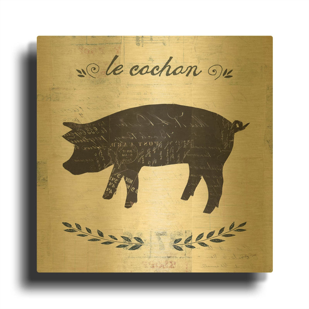 '52532-Le Cochon Silhouette Sq Words' By Courtney Prahl Gold Metal Wall Art