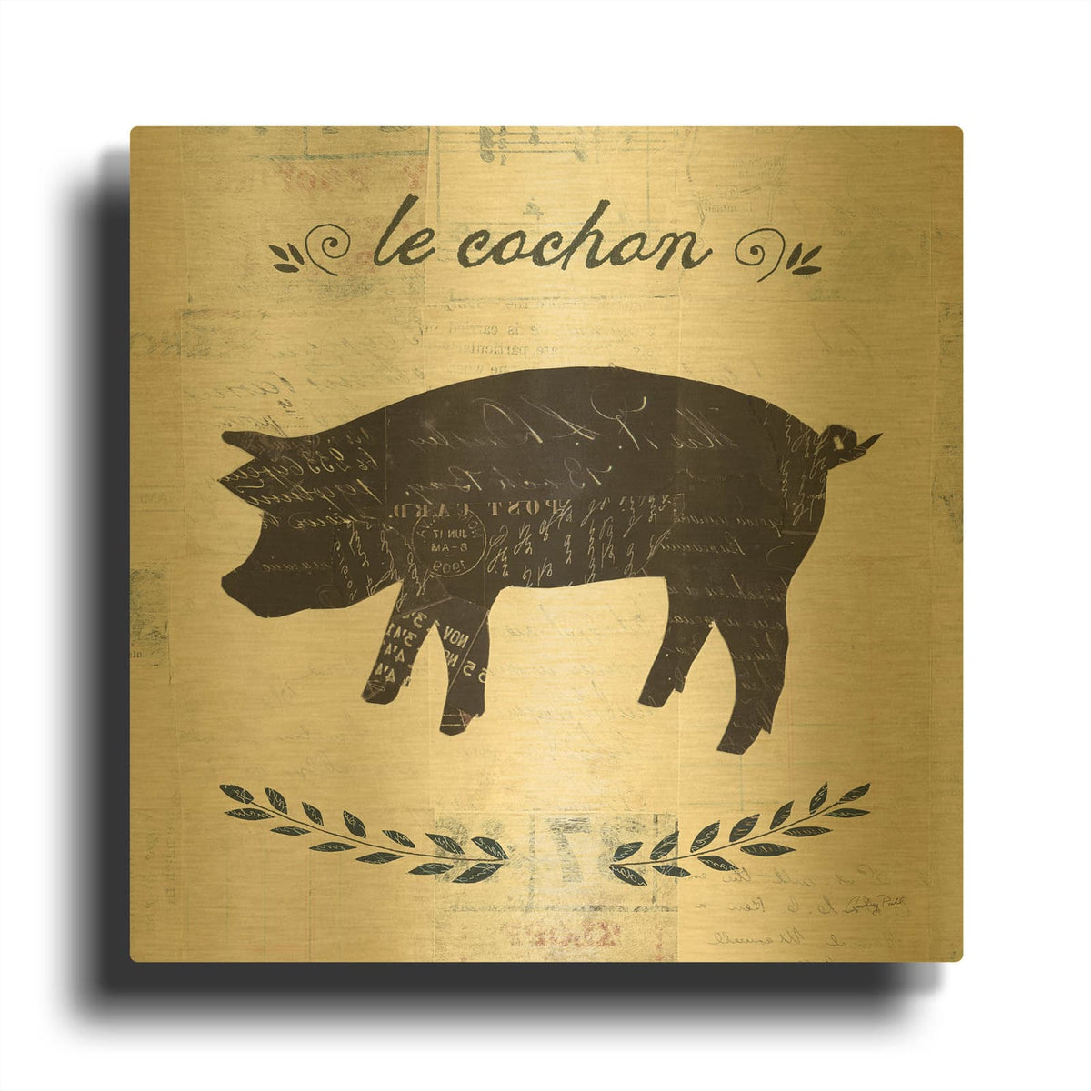 '52532-Le Cochon Silhouette Sq Words' By Courtney Prahl Gold Metal Wall Art