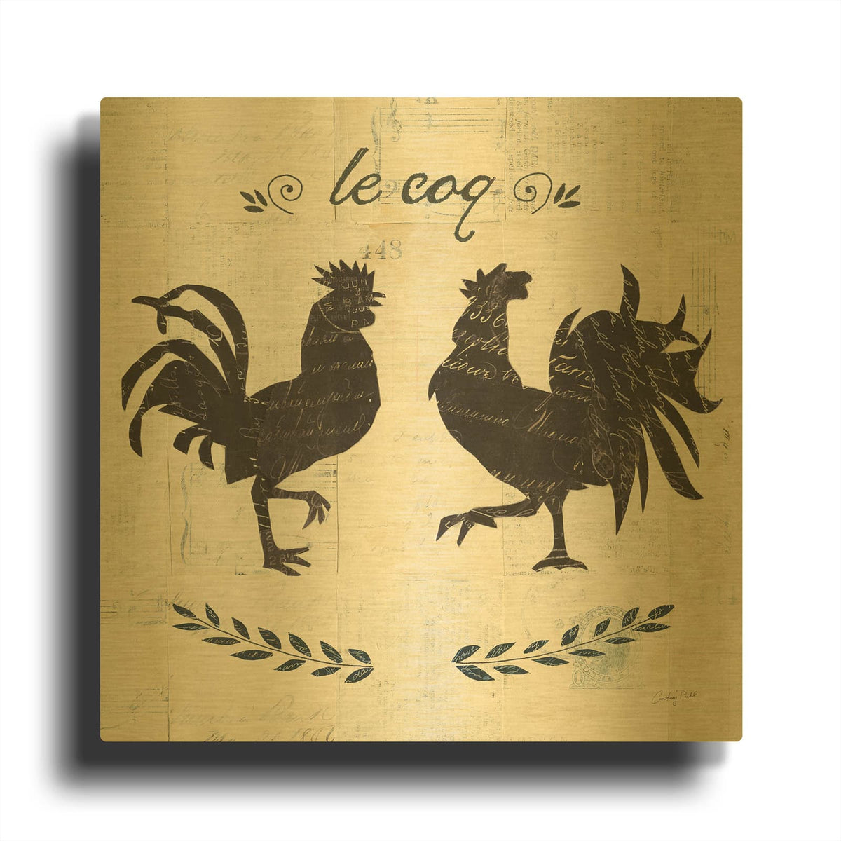 '52533-Le Coq Silhouette Sq Words' By Courtney Prahl Gold Metal Wall Art