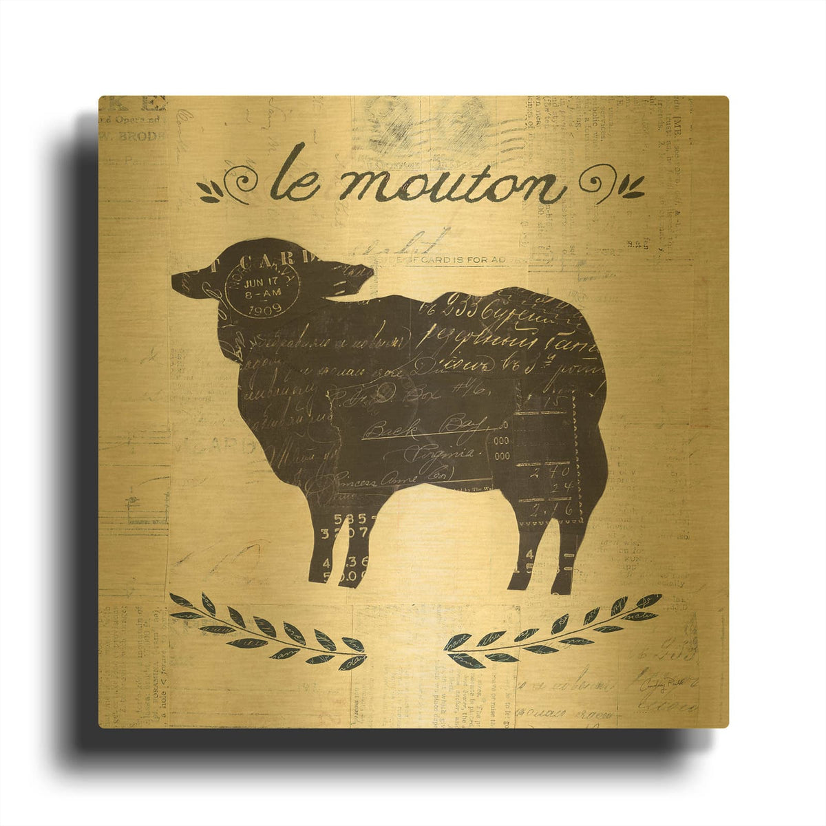 '52534-Le Mouton Silhouette Sq Words' By Courtney Prahl Gold Metal Wall Art