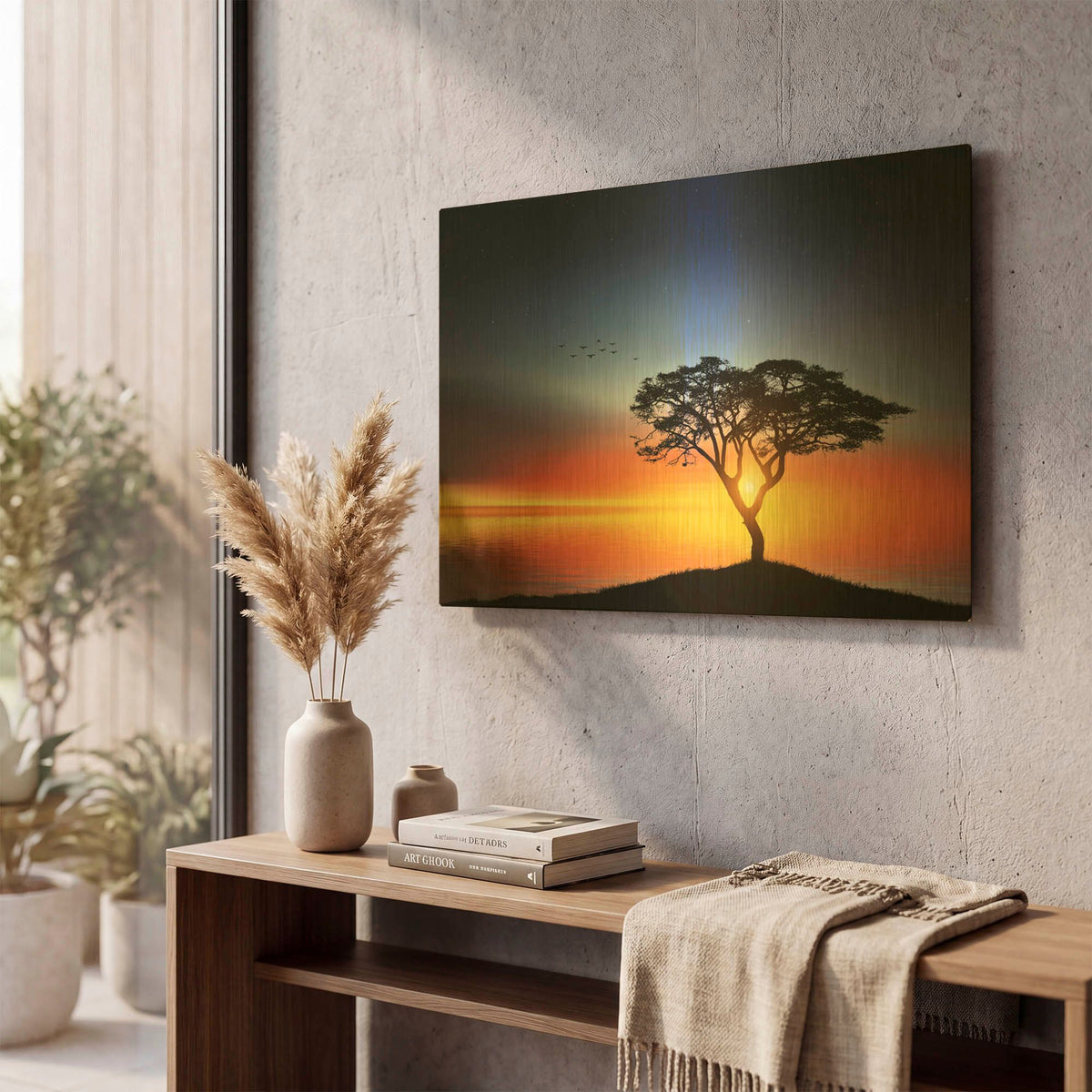 'Sunset On The Tree' By Bess Hamiti Gold Metal Wall Art