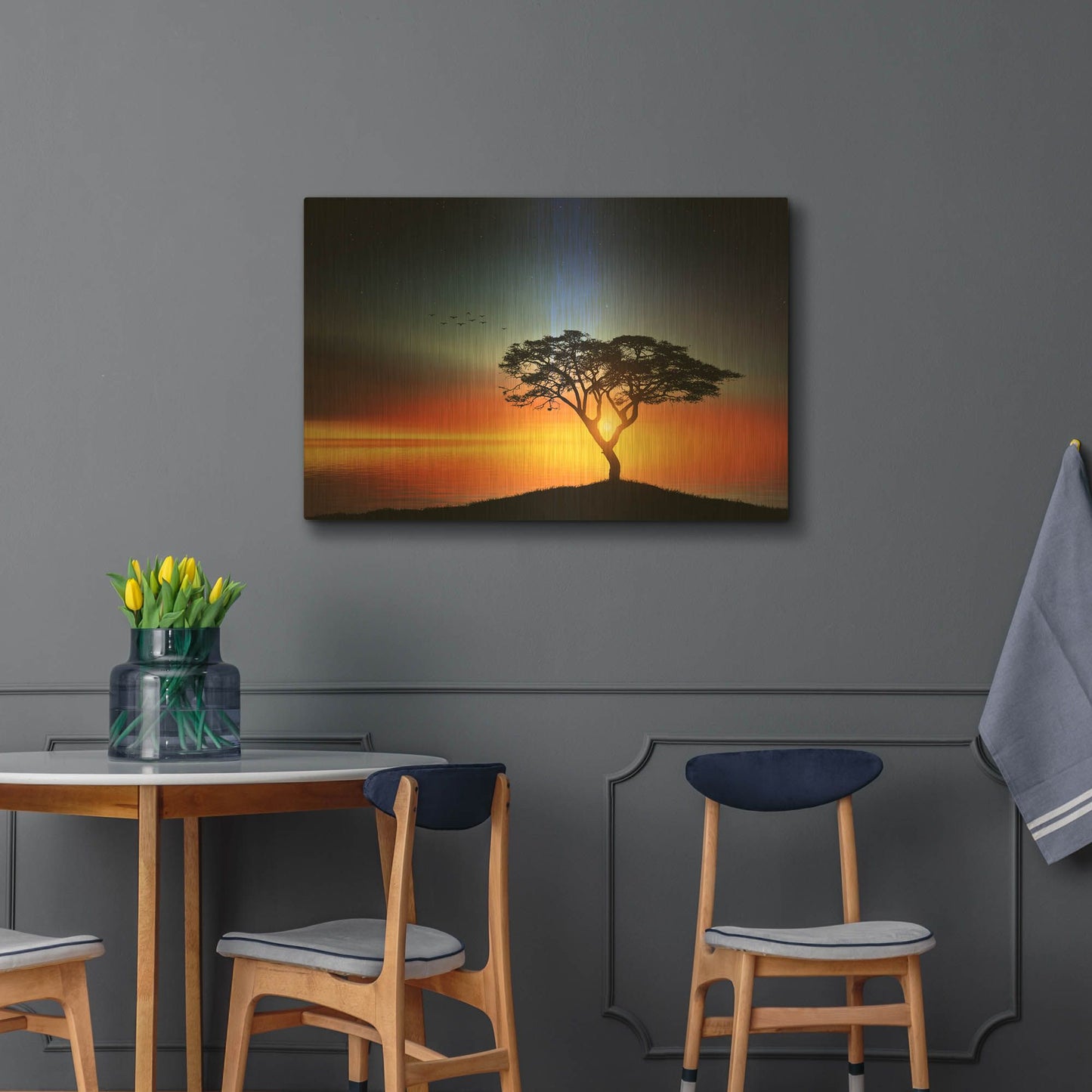 'Sunset On The Tree' By Bess Hamiti Gold Metal Wall Art