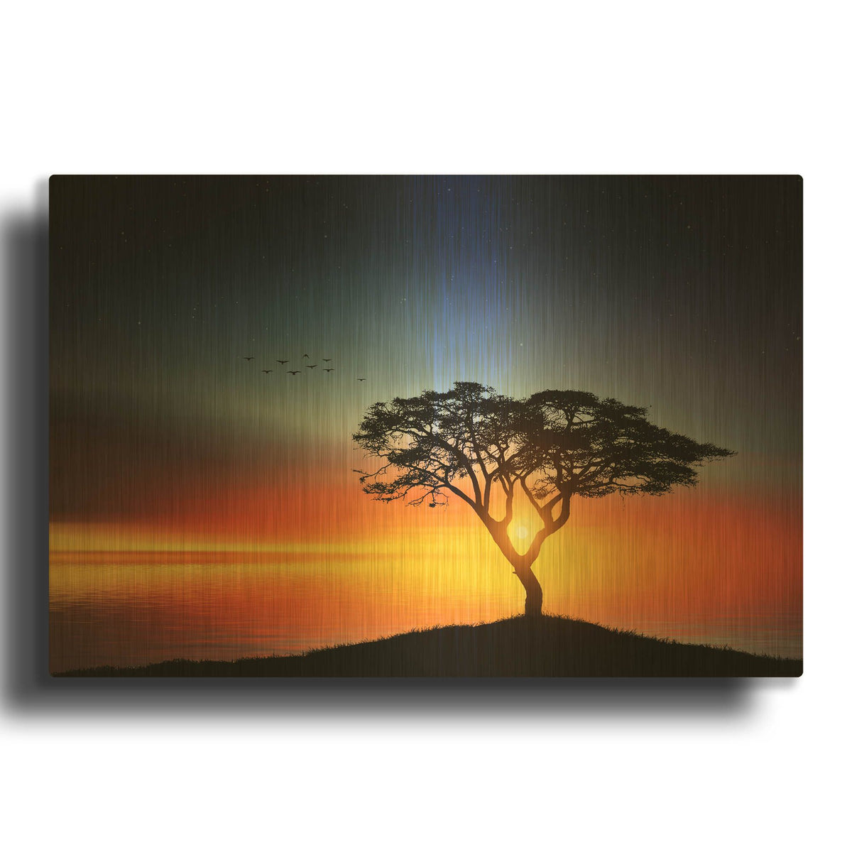 'Sunset On The Tree' By Bess Hamiti Gold Metal Wall Art