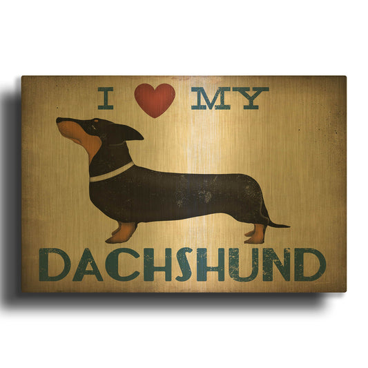 'Dachshund Longboards - Love v2' By Ryan Fowler Gold Metal Wall Art