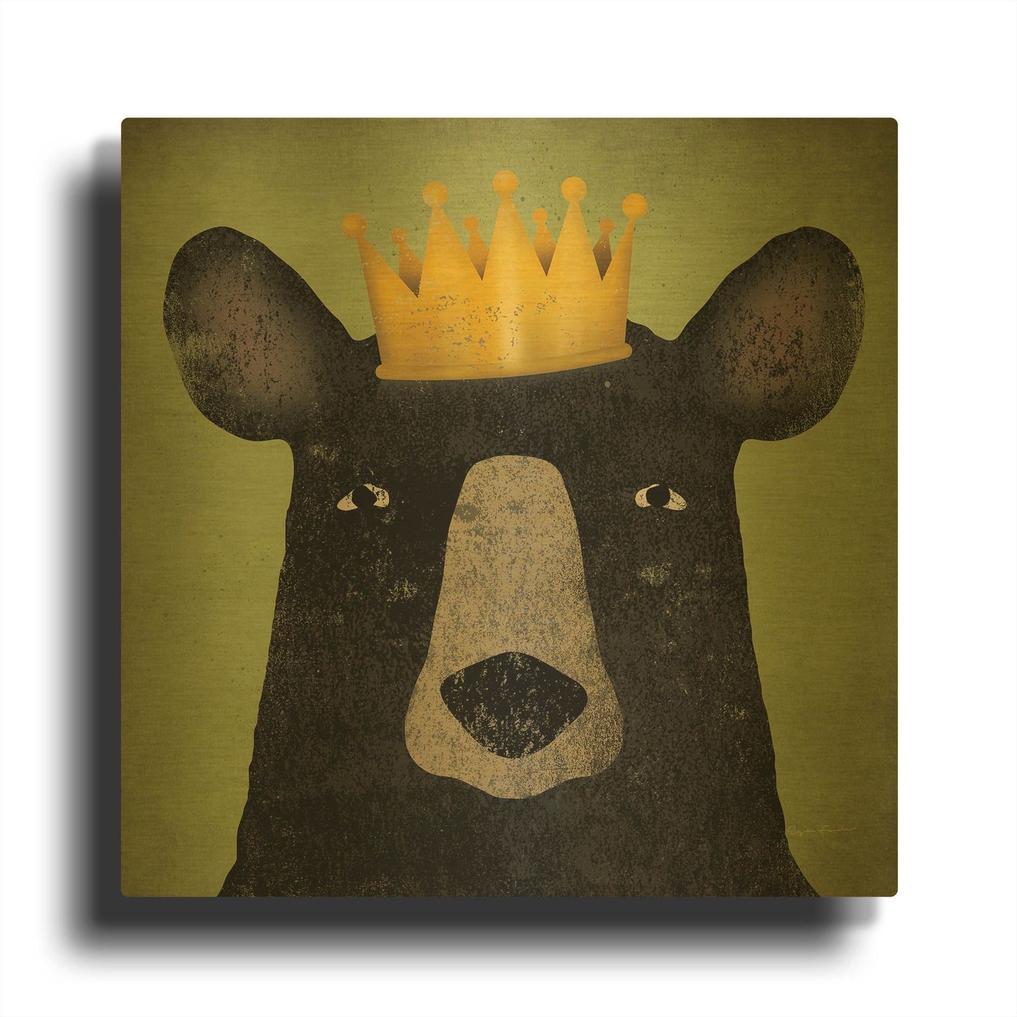 'The Black Bear with Crown' By Ryan Fowler Gold Metal Wall Art