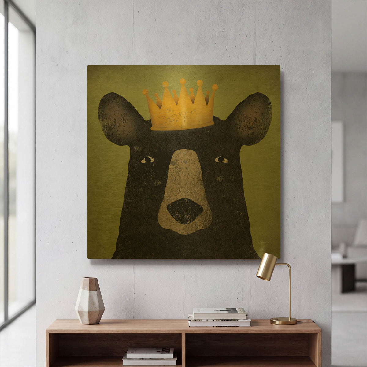 'The Black Bear with Crown' By Ryan Fowler Gold Metal Wall Art
