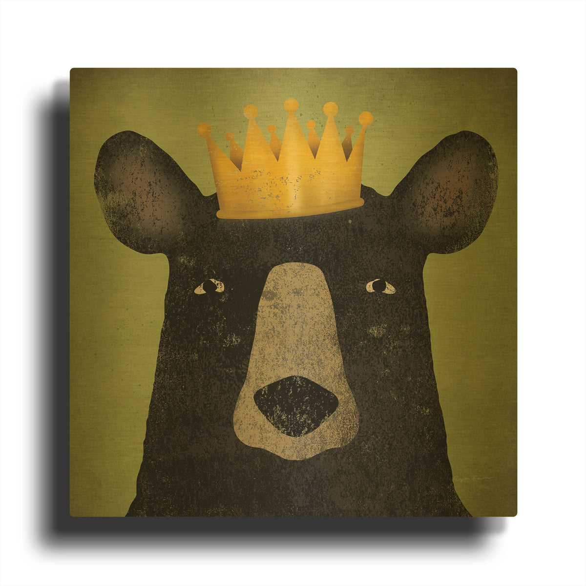 'The Black Bear with Crown' By Ryan Fowler Gold Metal Wall Art