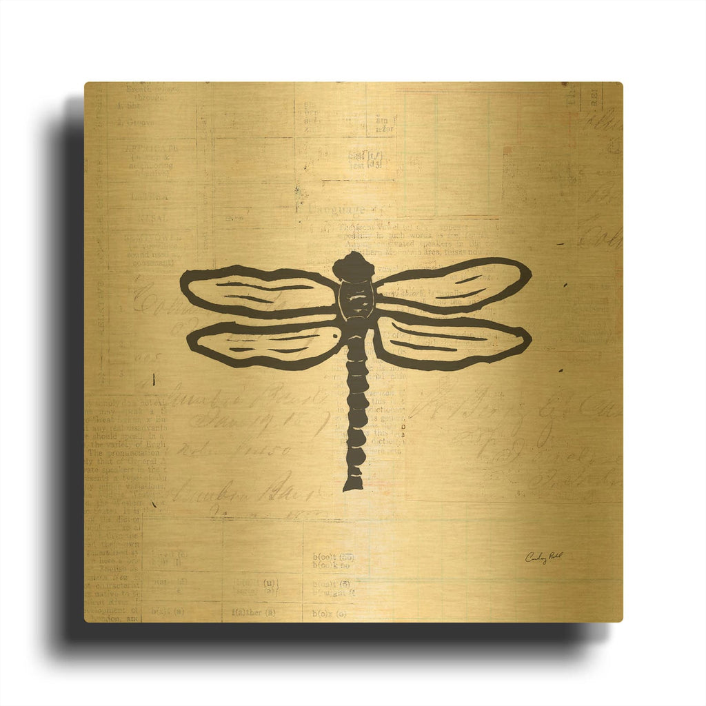 '54280-Dragonfly Stamp BW' By Courtney Prahl Gold Metal Wall Art