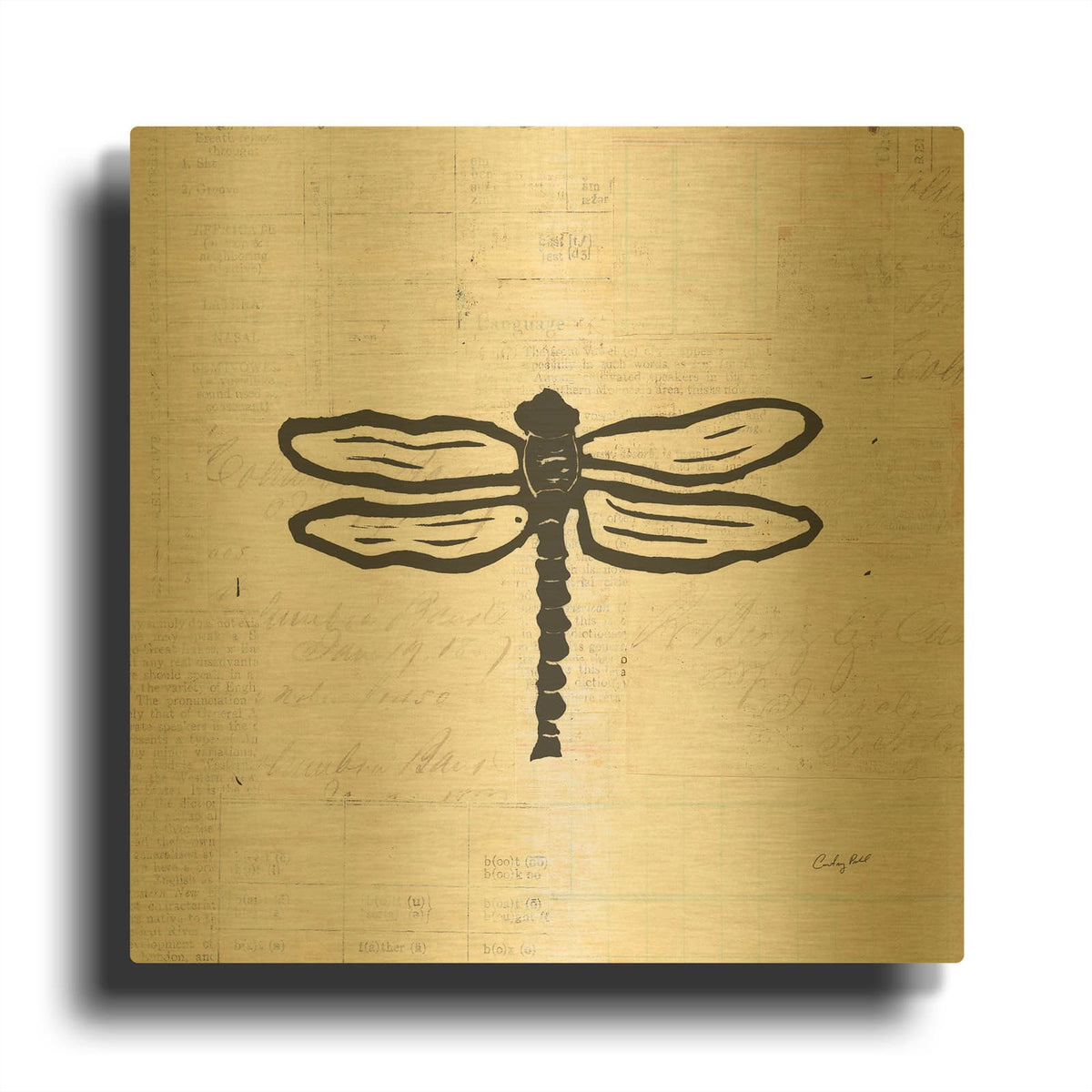 '54280-Dragonfly Stamp BW' By Courtney Prahl Gold Metal Wall Art