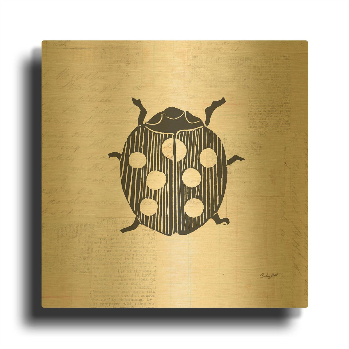 '54281-Ladybug Stamp BW' By Courtney Prahl Gold Metal Wall Art